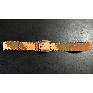 Fossil Suede Leather Patchwork Braided Belt Brown Green Boho Womens Medium